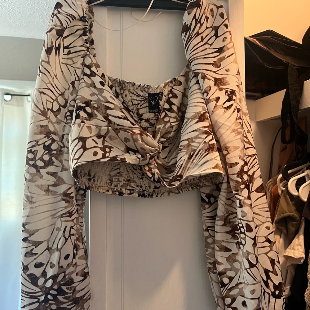 Windsor Cream and Brown Patterned Blouse